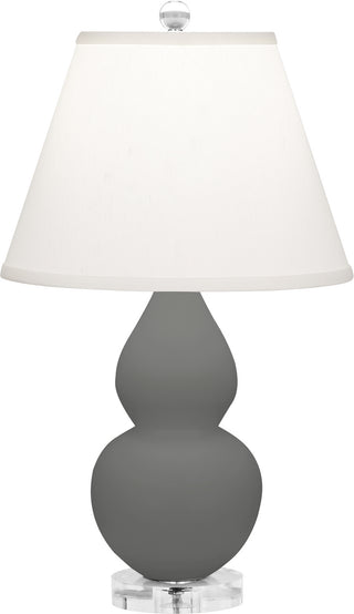 Buy matte-ash-glazed-ceramic-w-lucite-with-pearl-dupioni-fabric-shade-glass-and-white-shade Small Double Gourd Table Lamp by Robert Abbey
