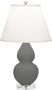 Matte Ash Glazed Ceramic w/Lucite with Pearl Dupioni Fabric Shade Glass and White Shade