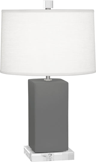 Buy matte-ash-glazed-ceramic-with-oyster-linen-shade-with-self-fabric-top-diffuser-glass-and-white-shade Harvey Table Lamp by Robert Abbey