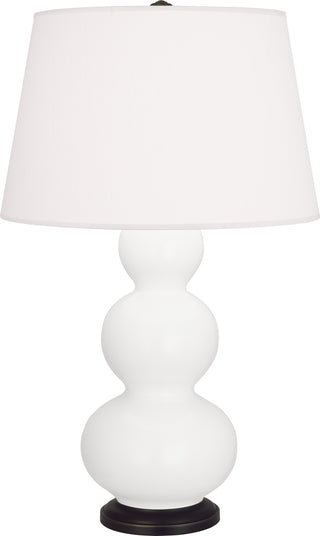 Buy matte-lily-glazed-ceramic-w-deep-patina-bronzeed-with-pearl-dupioni-fabric-shade-glass-and-white-shade Triple Gourd Table Lamp by Robert Abbey