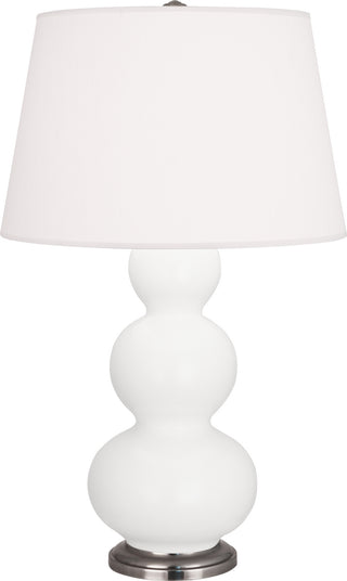 Buy matte-lily-glazed-ceramic-w-antique-silvered-with-pearl-dupioni-fabric-shade-glass-and-white-shade Triple Gourd Table Lamp by Robert Abbey