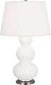 Matte Lily Glazed Ceramic w/Antique Silvered with Pearl Dupioni Fabric Shade Glass and White Shade