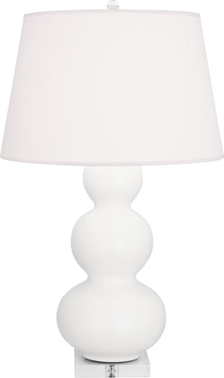 Buy matte-lily-glazed-ceramic-w-lucite-with-pearl-dupioni-fabric-shade-glass-and-white-shade Triple Gourd Table Lamp by Robert Abbey