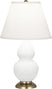 Matte Lily Glazed Ceramic w/Antique Natural Brassed with Pearl Dupioni Fabric Shade Glass and White Shade