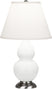 Matte Lily Glazed Ceramic w/Antique Silvered with Pearl Dupioni Fabric Shade Glass and White Shade