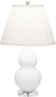 Matte Lily Glazed Ceramic w/Lucite with Pearl Dupioni Fabric Shade Glass and White Shade