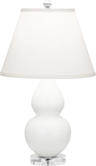 Buy matte-lily-glazed-ceramic-w-lucite-with-pearl-dupioni-fabric-shade-glass-and-white-shade Small Double Gourd Table Lamp by Robert Abbey