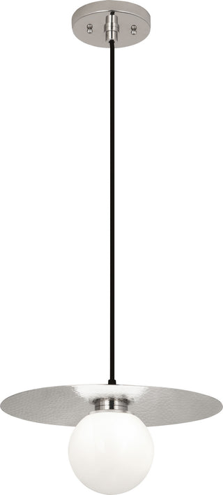 Buy polished-nickel-w-white-glass-shade Dal Pendant by Robert Abbey