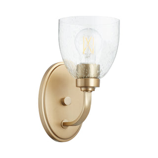 Buy aged-brass-with-clear-seeded-glass-and-clear-seedy-shade Reyes Outdoor (Damp) Sconce by Quorum