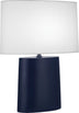 Matte Midnight Blue Glazed Ceramic with Oval Ascot White Fabric Shade Glass and White Shade