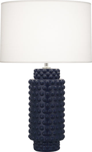 Buy matte-midnight-blue-glazed-textured-ceramic-with-fondine-fabric-shade-glass-and-white-shade Dolly Table Lamp by Robert Abbey