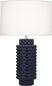 Matte Midnight Blue Glazed Textured Ceramic with Fondine Fabric Shade Glass and White Shade