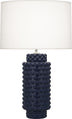Matte Midnight Blue Glazed Textured Ceramic with Fondine Fabric Shade Glass and White Shade