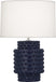 Matte Midnight Blue Glazed Textured Ceramic with Fondine Fabric Shade Glass and White Shade
