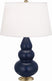 Matte Midnight Blue Glazed Ceramic w/Antique Brassed with Pearl Dupioni Fabric Shade Glass and White Shade
