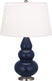Matte Midnight Blue Glazed Ceramic w/Antique Silvered with Pearl Dupioni Fabric Shade Glass and White Shade