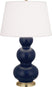 Matte Midnight Blue Glazed Ceramic w/Antique Brassed with Pearl Dupioni Fabric Shade Glass and White Shade