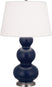 Matte Midnight Blue Glazed Ceramic w/Antique Silvered with Pearl Dupioni Fabric Shade Glass and White Shade