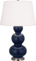 Matte Midnight Blue Glazed Ceramic w/Antique Silvered with Pearl Dupioni Fabric Shade Glass and White Shade