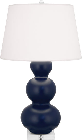 Buy matte-midnight-blue-glazed-ceramic-w-lucite-with-pearl-dupioni-fabric-shade-glass-and-white-shade Triple Gourd Table Lamp by Robert Abbey