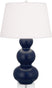 Matte Midnight Blue Glazed Ceramic w/Lucite with Pearl Dupioni Fabric Shade Glass and White Shade