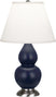 Matte Midnight Blue Glazed Ceramic w/Antique Silvered with Pearl Dupioni Fabric Shade Glass and White Shade