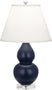 Matte Midnight Blue Glazed Ceramic w/Lucite with Pearl Dupioni Fabric Shade Glass and White Shade