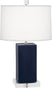 Matte Midnight Blue Glazed Ceramic with Oyster Linen Shade With Self Fabric Top Diffuser Glass and White Shade
