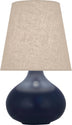 Matte Midnight Blue Glazed Ceramic with Buff Linen Shade Glass and Amber/Brown Shade