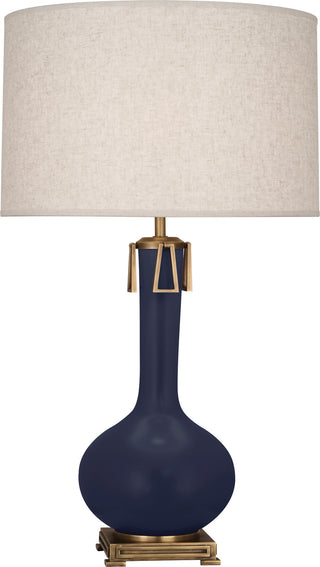 Buy matte-midnight-blue-glazed-ceramic-w-aged-brass Athena Table Lamp by Robert Abbey