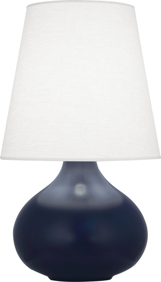 Buy matte-midnight-blue-glazed-ceramic-with-oyster-linen-shade-glass-and-white-shade June Lamp by Robert Abbey