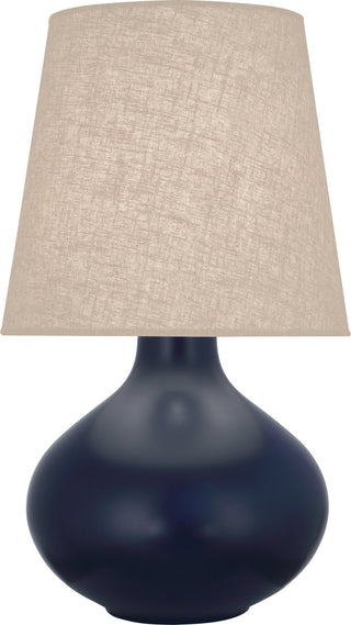Buy matte-midnight-blue-glazed-ceramic-with-buff-linen-shade-glass-and-amber-brown-shade June Table Lamp by Robert Abbey