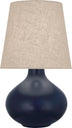 Matte Midnight Blue Glazed Ceramic with Buff Linen Shade Glass and Amber/Brown Shade