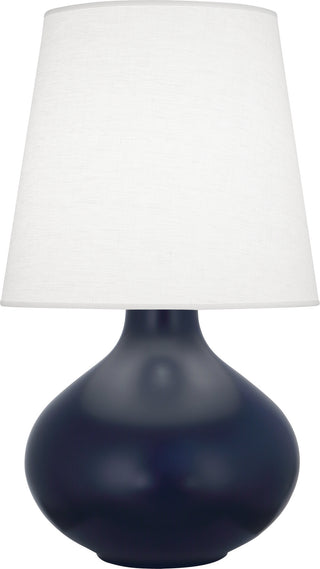 Buy matte-midnight-blue-glazed-ceramic-with-oyster-linen-shade-glass-and-white-shade June Table Lamp by Robert Abbey
