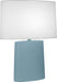 Matte Steel Blue Glazed Ceramic with Oval Ascot White Fabric Shade Glass and White Shade