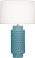 Matte Steel Blue Glazed Textured Ceramic with Fondine Fabric Shade Glass and White Shade