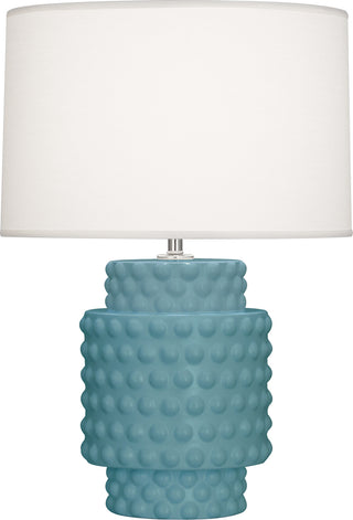 Buy matte-steel-blue-glazed-textured-ceramic-with-fondine-fabric-shade-glass-and-white-shade Dolly Lamp by Robert Abbey