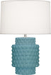 Matte Steel Blue Glazed Textured Ceramic with Fondine Fabric Shade Glass and White Shade