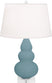 Matte Steel Blue Glazed Ceramic w/Lucite with Pearl Dupioni Fabric Shade Glass and White Shade
