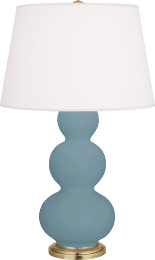 Buy matte-steel-blue-glazed-ceramic-w-antique-brassed-with-pearl-dupioni-fabric-shade-glass-and-white-shade Triple Gourd Table Lamp by Robert Abbey