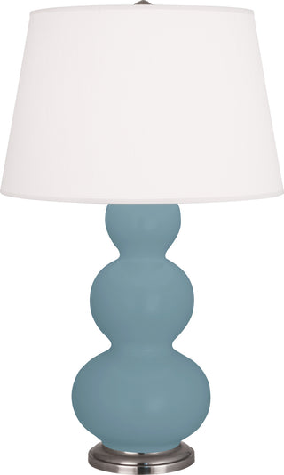 Buy matte-steel-blue-glazed-ceramic-w-antique-silvered-with-pearl-dupioni-fabric-shade-glass-and-white-shade Triple Gourd Table Lamp by Robert Abbey