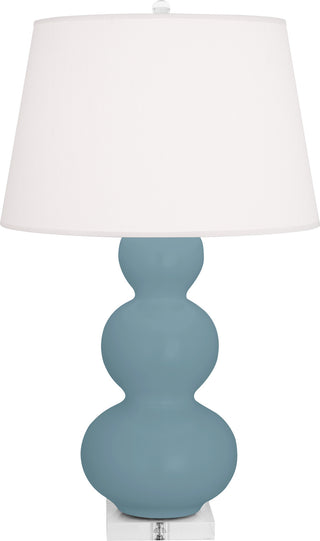 Buy matte-steel-blue-glazed-ceramic-w-lucite-with-pearl-dupioni-fabric-shade-glass-and-white-shade Triple Gourd Table Lamp by Robert Abbey