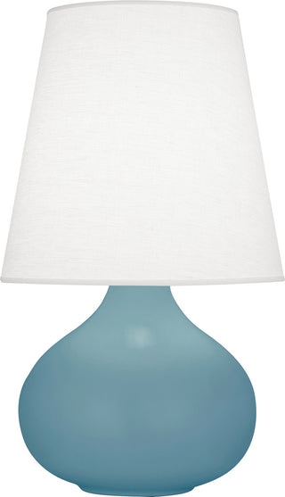 Buy matte-steel-blue-glazed-ceramic-with-oyster-linen-shade-glass-and-white-shade June Lamp by Robert Abbey