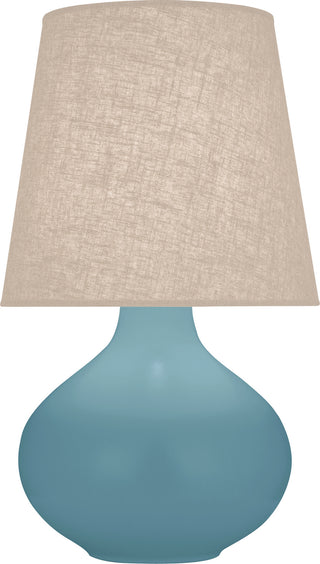 Buy matte-steel-blue-glazed-ceramic-with-buff-linen-shade-glass-and-amber-brown-shade June Table Lamp by Robert Abbey