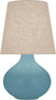 Matte Steel Blue Glazed Ceramic with Buff Linen Shade Glass and Amber/Brown Shade