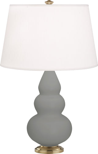 Buy matte-smoky-taupe-glazed-ceramic-w-antique-natural-brassed-with-pearl-dupioni-fabric-shade-glass-and-white-shade Small Triple Gourd Table Lamp by Robert Abbey