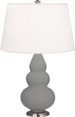 Buy matte-smoky-taupe-glazed-ceramic-w-antique-silvered-with-pearl-dupioni-fabric-shade-glass-and-white-shade Small Triple Gourd Table Lamp by Robert Abbey