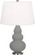 Matte Smoky Taupe Glazed Ceramic w/Antique Silvered with Pearl Dupioni Fabric Shade Glass and White Shade