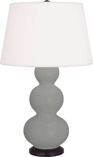Buy matte-smoky-taupe-glazed-ceramic-w-deep-patina-bronzeed-with-pearl-dupioni-fabric-shade-glass-and-white-shade Triple Gourd Table Lamp by Robert Abbey