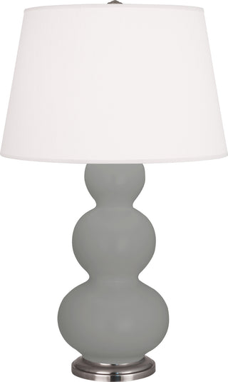 Buy matte-smokey-taupe-glazed-ceramic-w-antique-silvered-with-pearl-dupioni-fabric-shade-glass-and-white-shade Triple Gourd Table Lamp by Robert Abbey